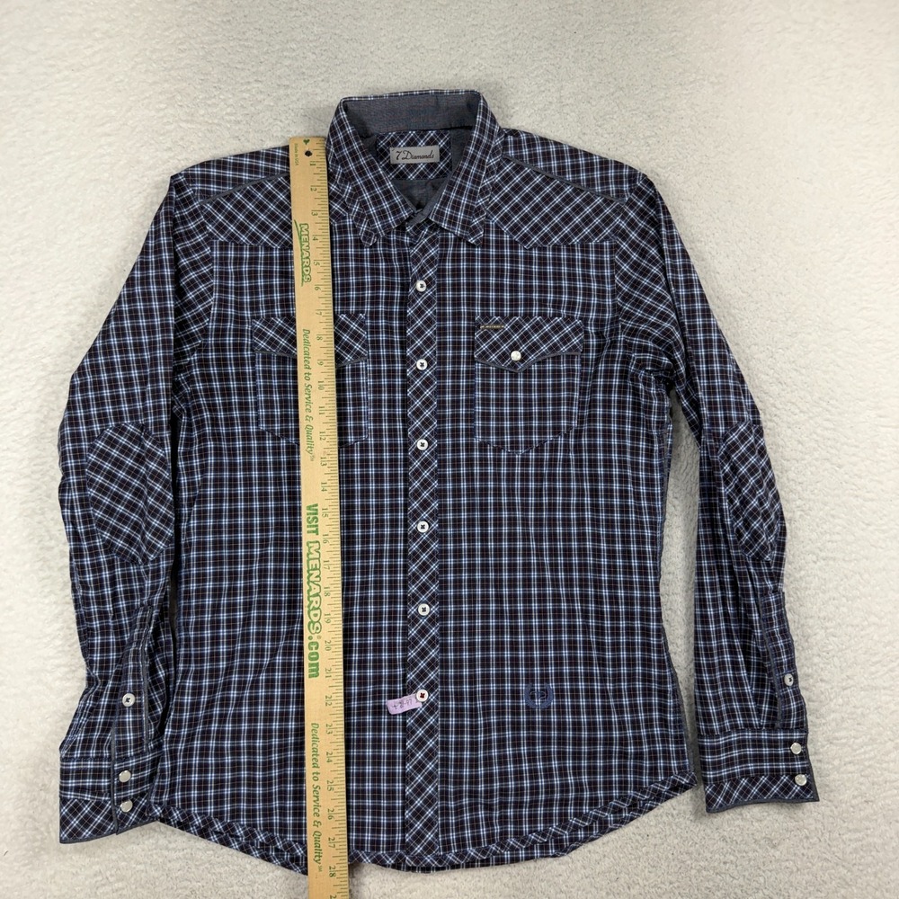 7 Diamonds Shirt Mens Large Plaid Long Sleeve Button Up Casual Pocket Blue 1472 - Picture 3 of 8
